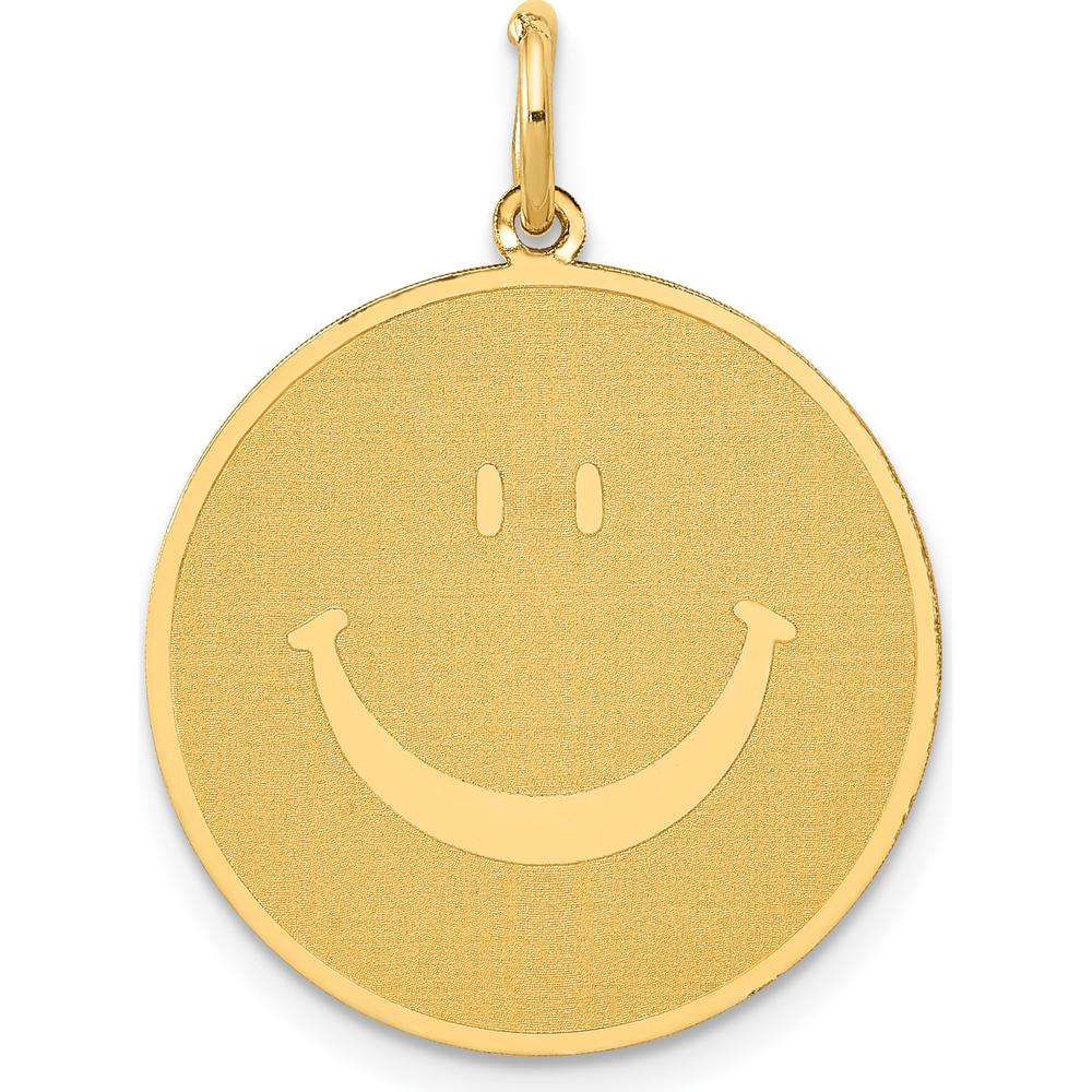14K Yellow Gold Solid Polished Smiley Face Pendant - Playful and Textured Design by Oro Pregiato