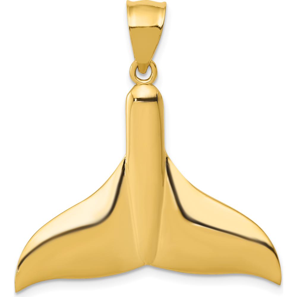 14K Yellow Gold Solid Polished Whale Tail Pendant - Nature-Inspired Design by Oro Pregiato