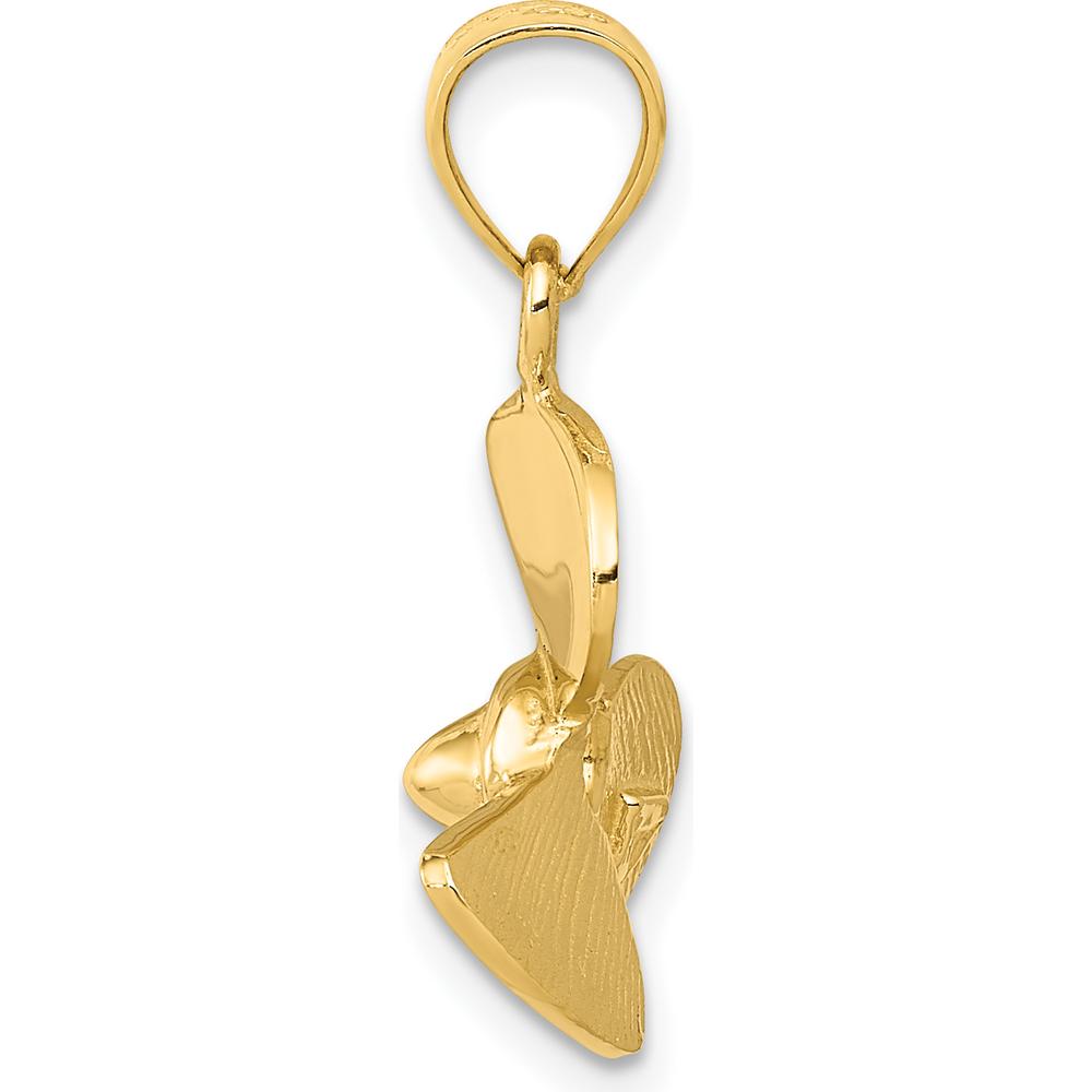 14K Yellow Gold Solid Propeller Pendant - 23mm Length, 15mm Width, Textured Back Design by Oro Pregiato