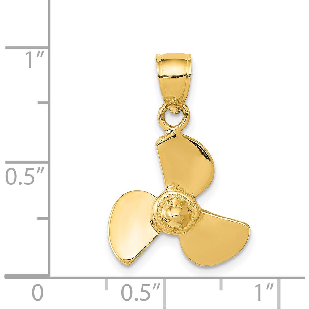 14K Yellow Gold Solid Propeller Pendant - 23mm Length, 15mm Width, Textured Back Design by Oro Pregiato