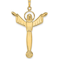 14K Yellow Gold Solid Risen Christ Pendant with Polished Textured Finish - 41mm Length by Oro Pregiato