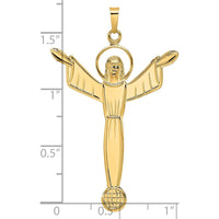 14K Yellow Gold Solid Risen Christ Pendant with Polished Textured Finish - 41mm Length by Oro Pregiato