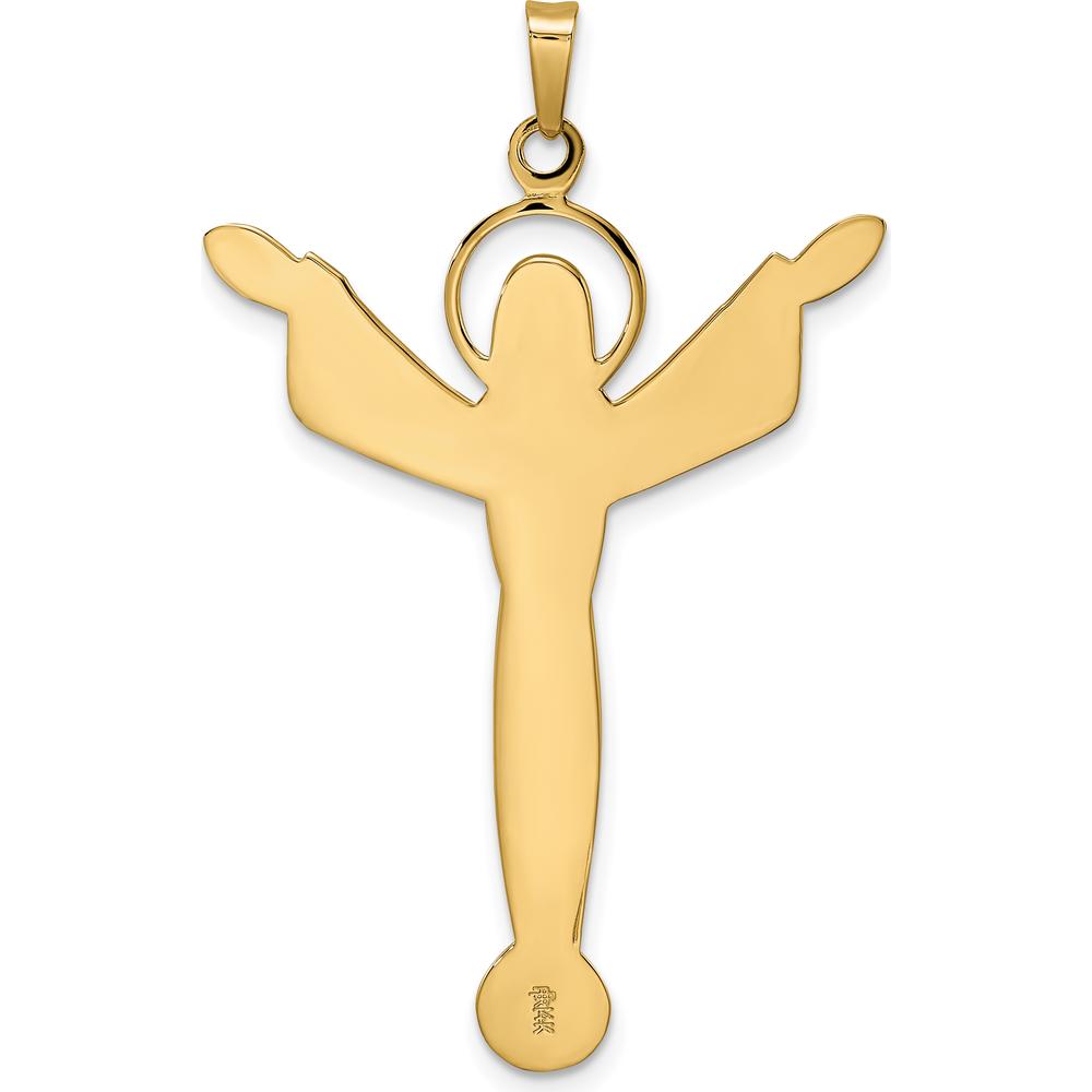 14K Yellow Gold Solid Risen Christ Pendant with Polished Textured Finish - 41mm Length by Oro Pregiato