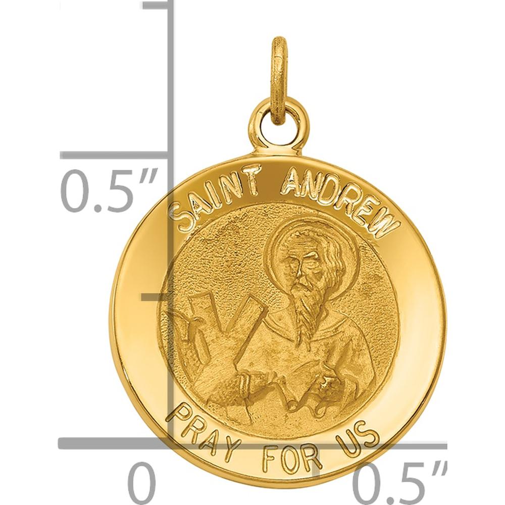 14K Yellow Gold Solid Saint Andrew Medal Charm - Polished & Satin Finish by Oro Pregiato
