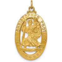 14K Yellow Gold Solid Saint Christopher Medal Pendant with Polished and Satin Finish - 28mm Length by Oro Pregiato