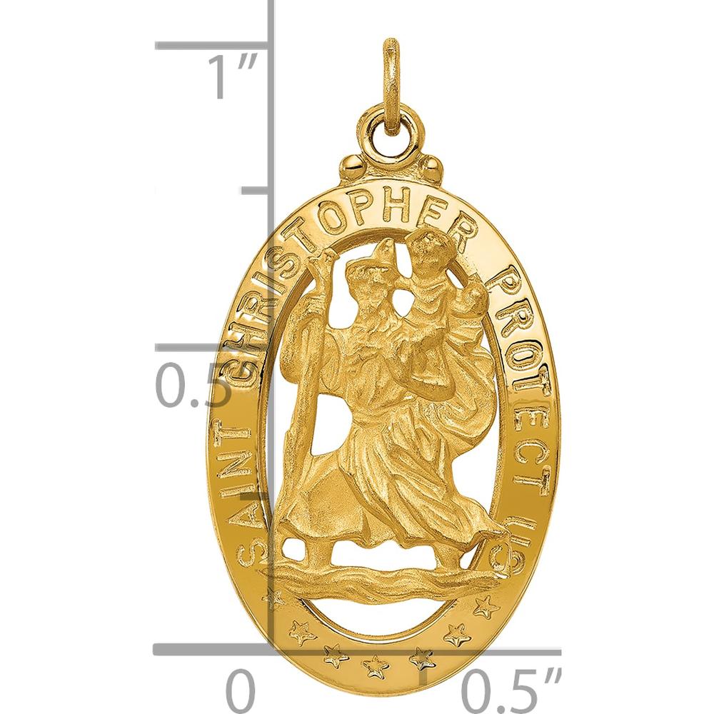 14K Yellow Gold Solid Saint Christopher Medal Pendant with Polished and Satin Finish - 28mm Length by Oro Pregiato
