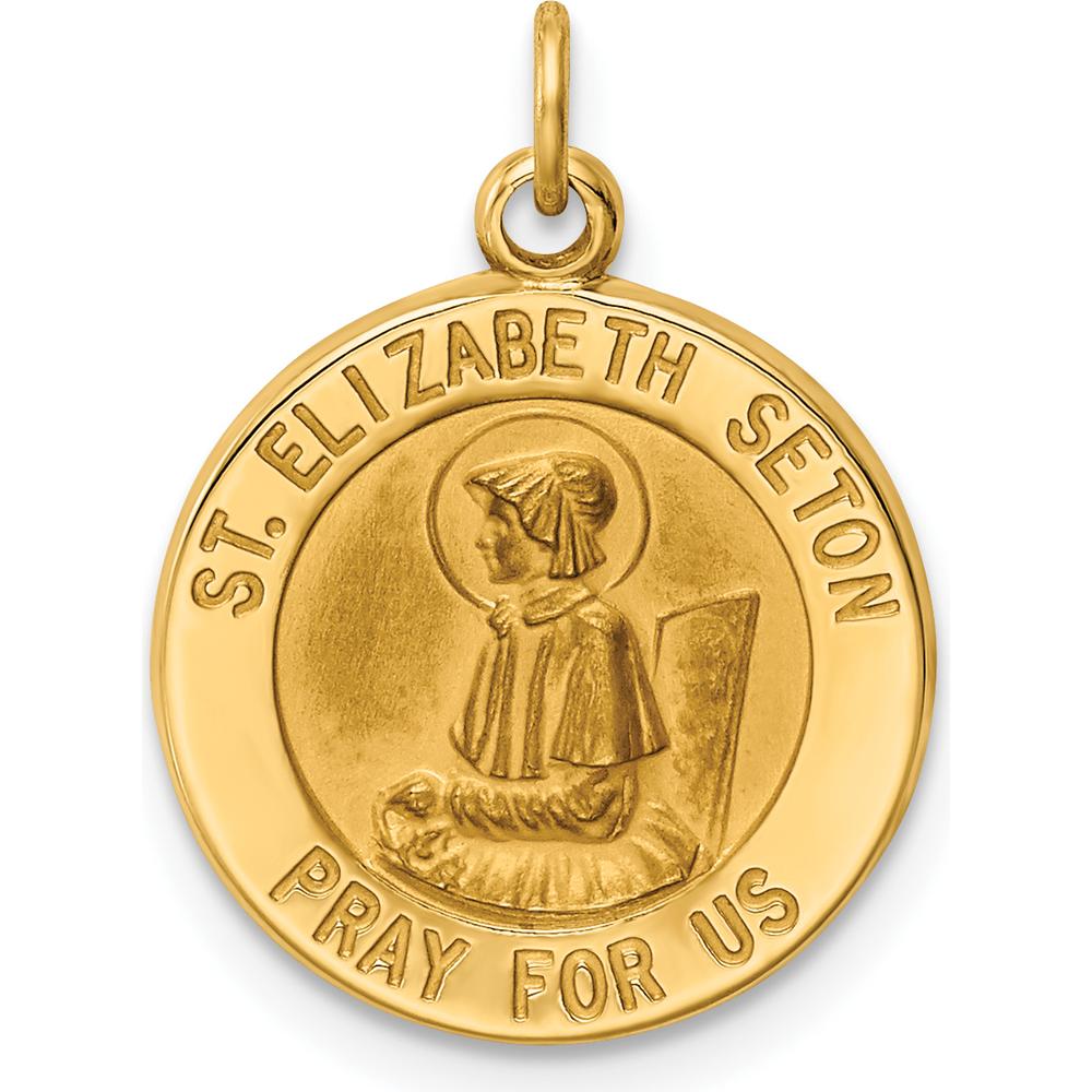 14K Yellow Gold Solid Saint Elizabeth Seton Medal Charm - Polished & Satin Finish by Oro Pregiato