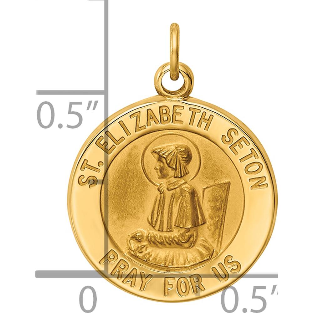 14K Yellow Gold Solid Saint Elizabeth Seton Medal Charm - Polished & Satin Finish by Oro Pregiato
