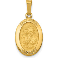 14K Yellow Gold Solid Saint Joseph Oval Charm Pendant with Polished and Satin Finish by Oro Pregiato