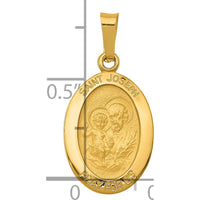 14K Yellow Gold Solid Saint Joseph Oval Charm Pendant with Polished and Satin Finish by Oro Pregiato