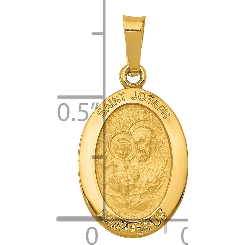 14K Yellow Gold Solid Saint Joseph Oval Charm Pendant with Polished and Satin Finish by Oro Pregiato