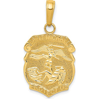 14K Yellow Gold Solid Saint Michael Medal Badge Pendant - 27mm Length, Polished Finish by Oro Pregiato