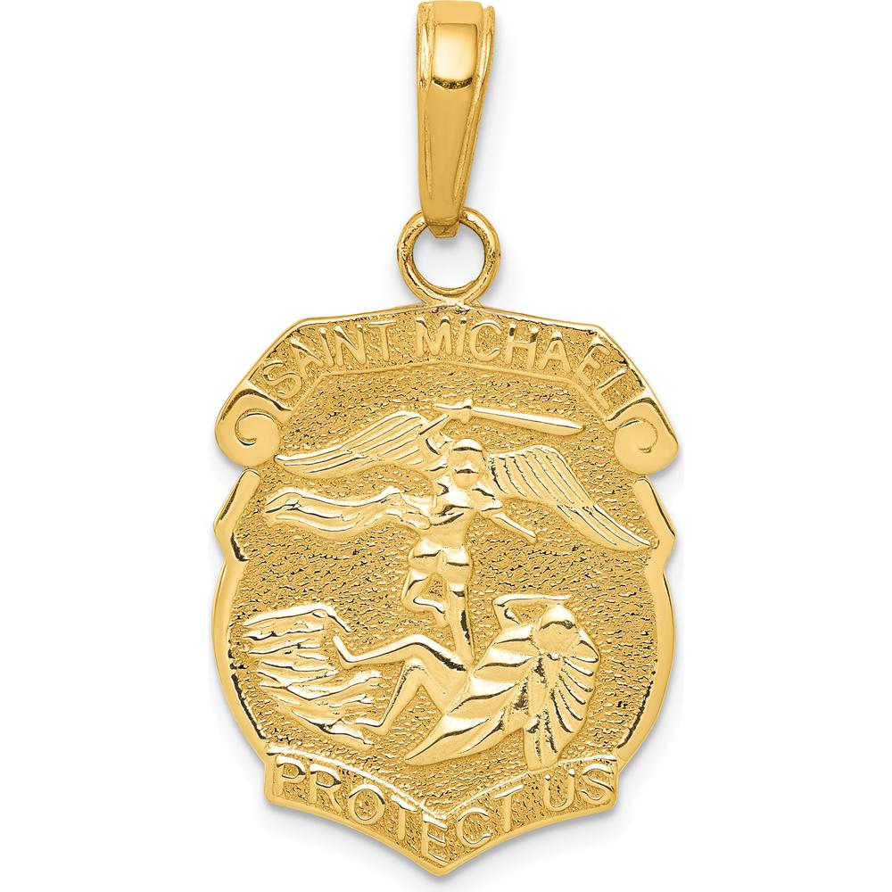 14K Yellow Gold Solid Saint Michael Medal Badge Pendant - 27mm Length, Polished Finish by Oro Pregiato
