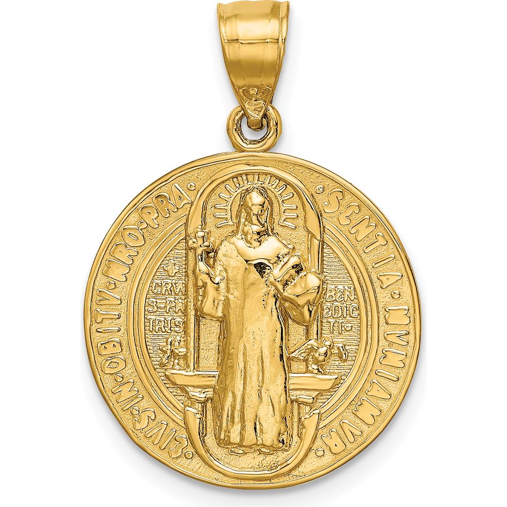 14K Yellow Gold Solid San Benito Reversible Round Pendant with Textured Finish by Oro Pregiato
