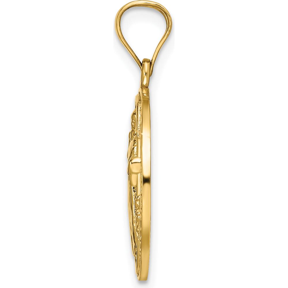 14K Yellow Gold Solid San Benito Reversible Round Pendant with Textured Finish by Oro Pregiato