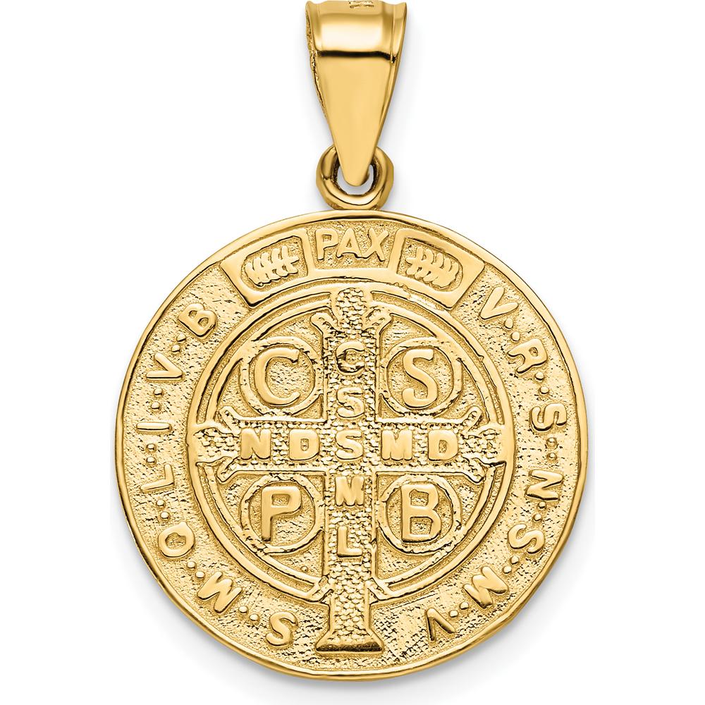 14K Yellow Gold Solid San Benito Reversible Round Pendant with Textured Finish by Oro Pregiato