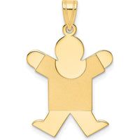 14K Yellow Gold Solid Satin Boy Charm Pendant - Engravable 30mm by Oro Pregiato
