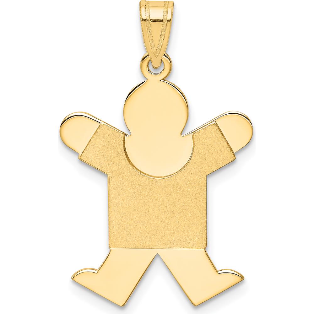 14K Yellow Gold Solid Satin Boy Charm Pendant - Engravable 30mm by Oro Pregiato
