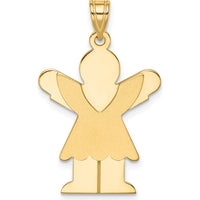 14K Yellow Gold Solid Satin Girl Pendant with Ruffles and Engravable Love Charm - 30mm by Oro Pregiato