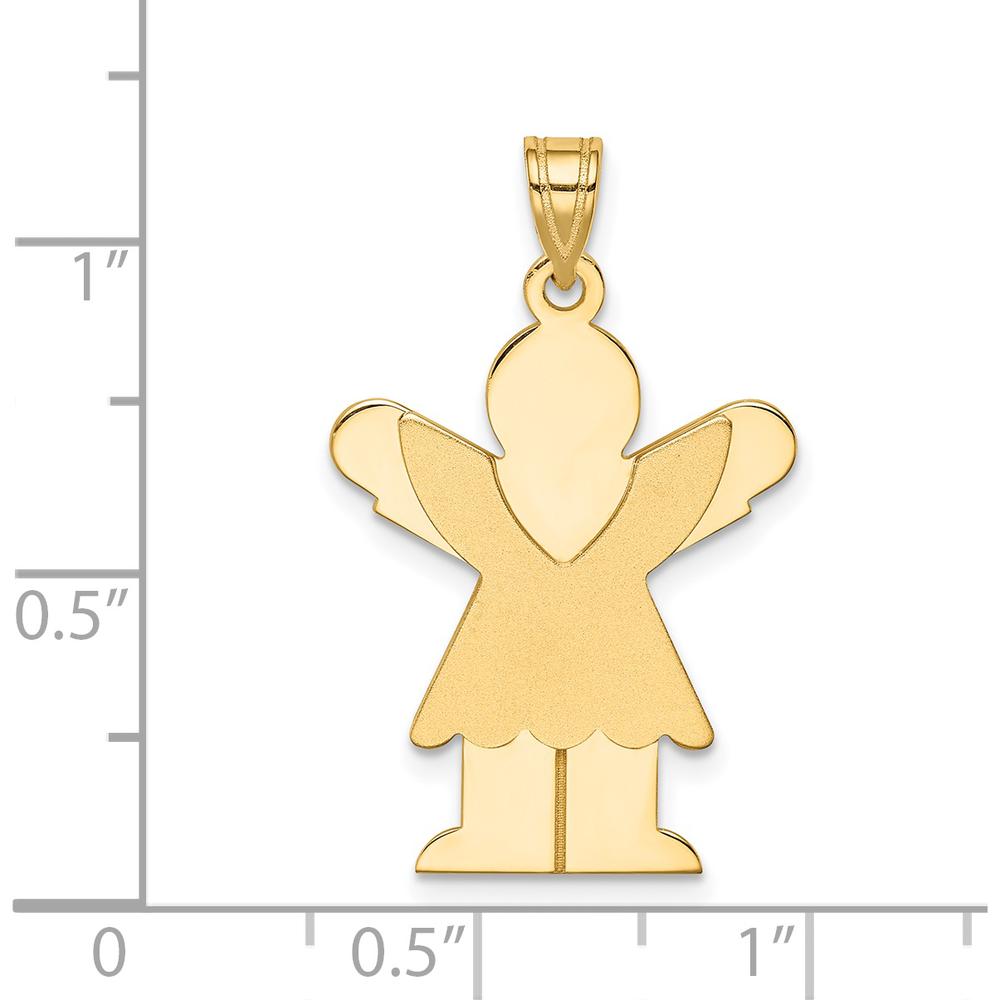 14K Yellow Gold Solid Satin Girl Pendant with Ruffles and Engravable Love Charm - 30mm by Oro Pregiato