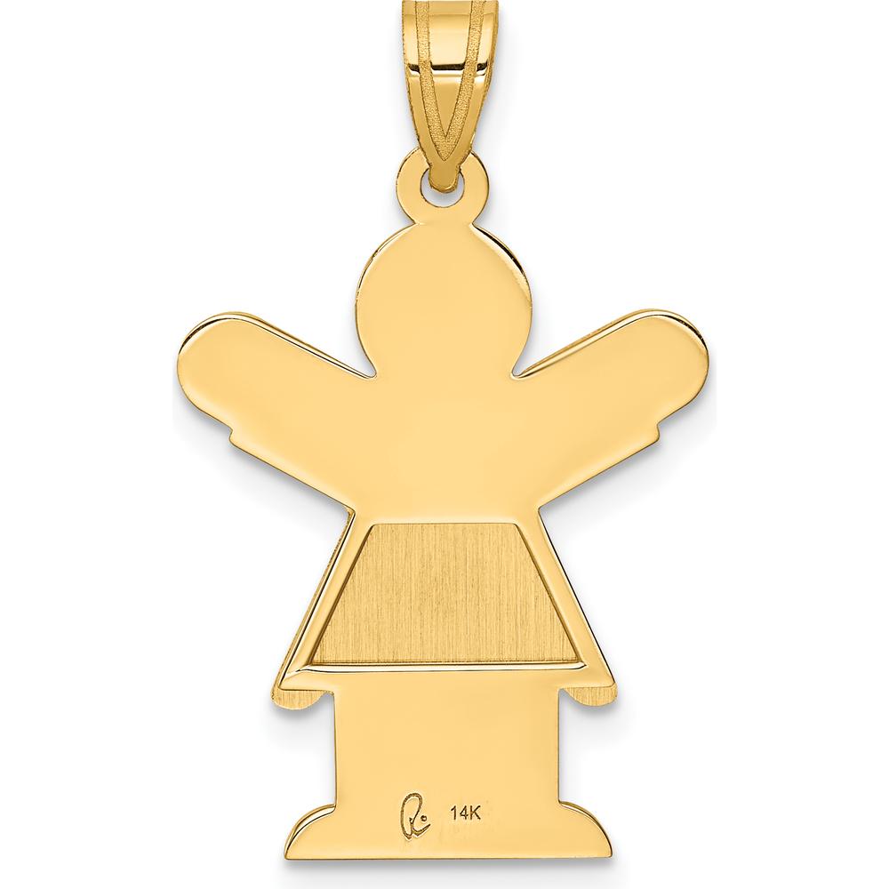 14K Yellow Gold Solid Satin Girl Pendant with Ruffles and Engravable Love Charm - 30mm by Oro Pregiato