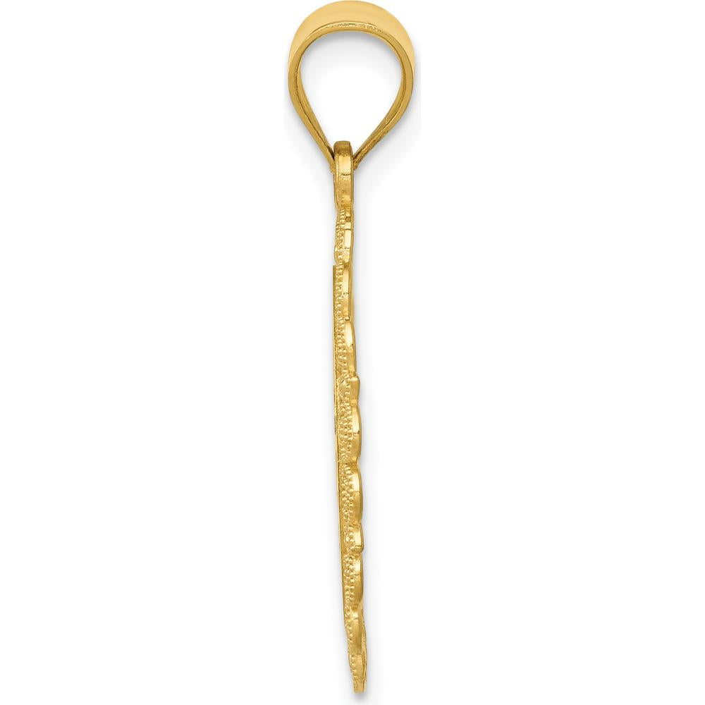 14K Yellow Gold Solid Satin Polished Aquarius Zodiac Oval Pendant - Textured and Detailed Design by Oro Pregiato