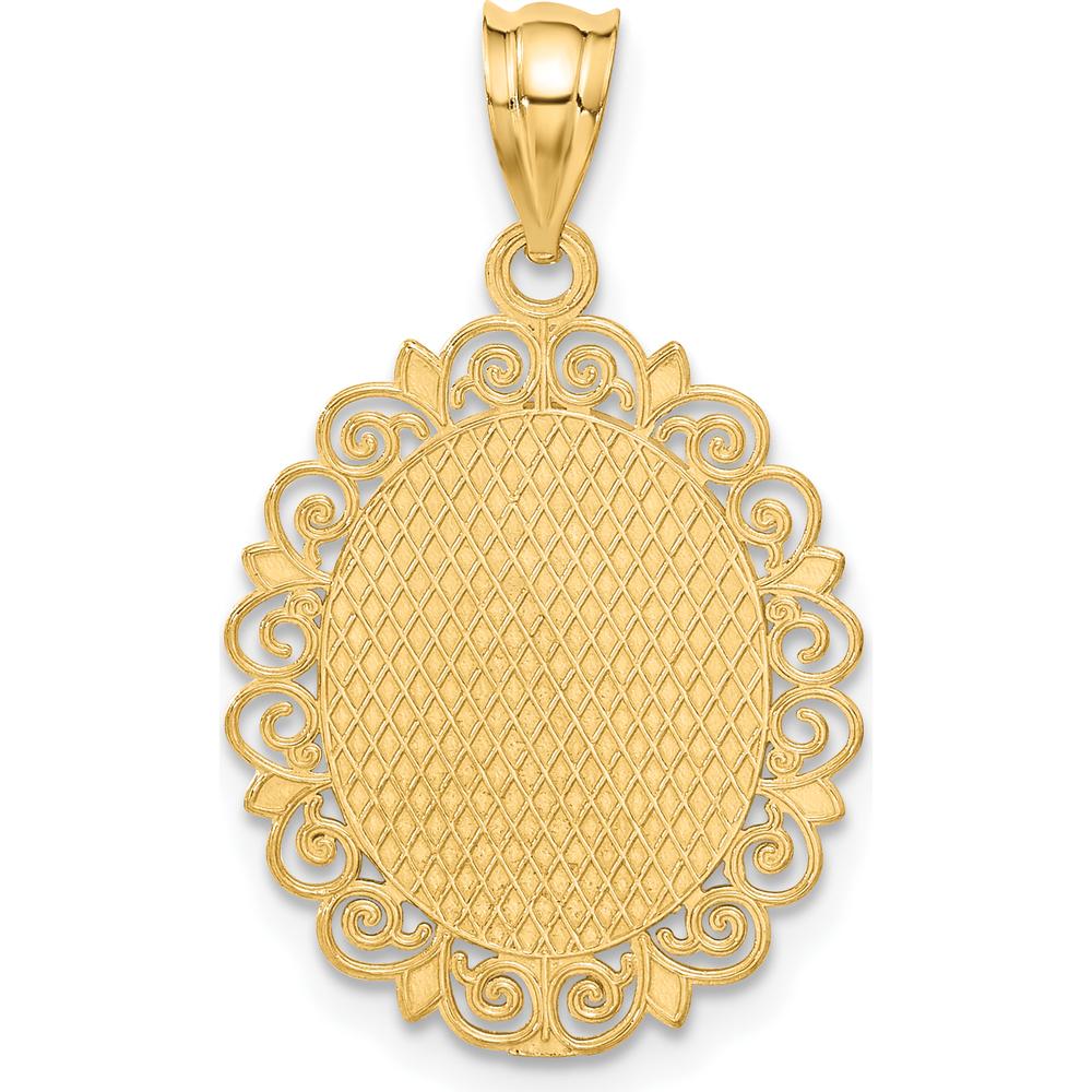 14K Yellow Gold Solid Satin Polished Aquarius Zodiac Oval Pendant - Textured and Detailed Design by Oro Pregiato