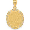 14K Yellow Gold Solid Satin Polished Aries Zodiac Oval Pendant with Textured Detail and Satin Back by Oro Pregiato