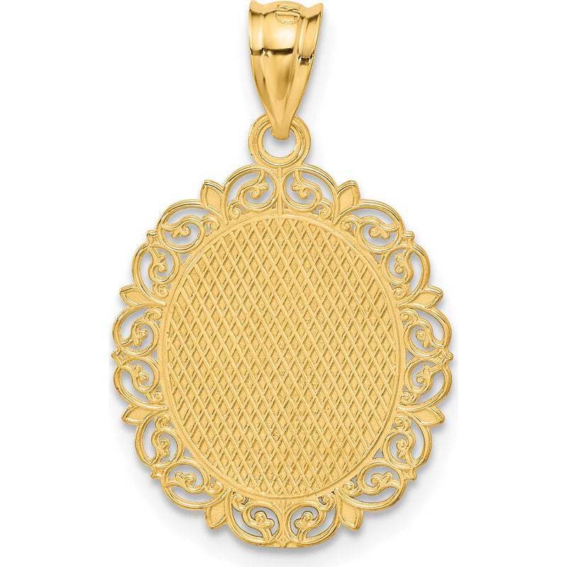 14K Yellow Gold Solid Satin Polished Aries Zodiac Oval Pendant with Textured Detail and Satin Back by Oro Pregiato