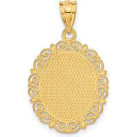 14K Yellow Gold Solid Satin Polished Gemini Zodiac Oval Pendant with Textured Finish by Oro Pregiato