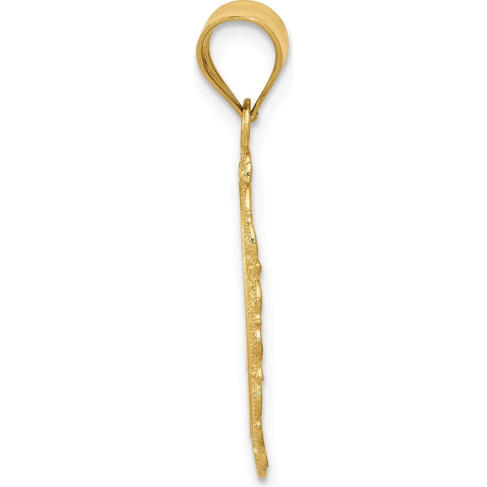 14K Yellow Gold Solid Satin Polished Libra Zodiac Oval Pendant with Filigree Detailing by Oro Pregiato