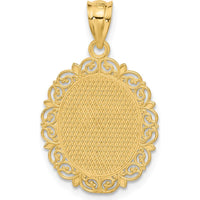 14K Yellow Gold Solid Satin Polished Libra Zodiac Oval Pendant with Filigree Detailing by Oro Pregiato
