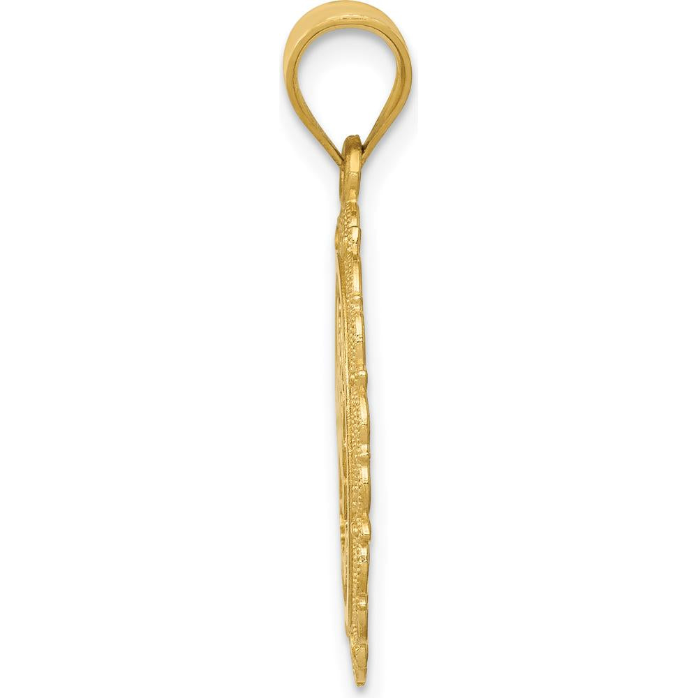 14K Yellow Gold Solid Satin Polished Sagittarius Zodiac Oval Pendant - Celestial Design with Textured Finish by Oro Pregiato