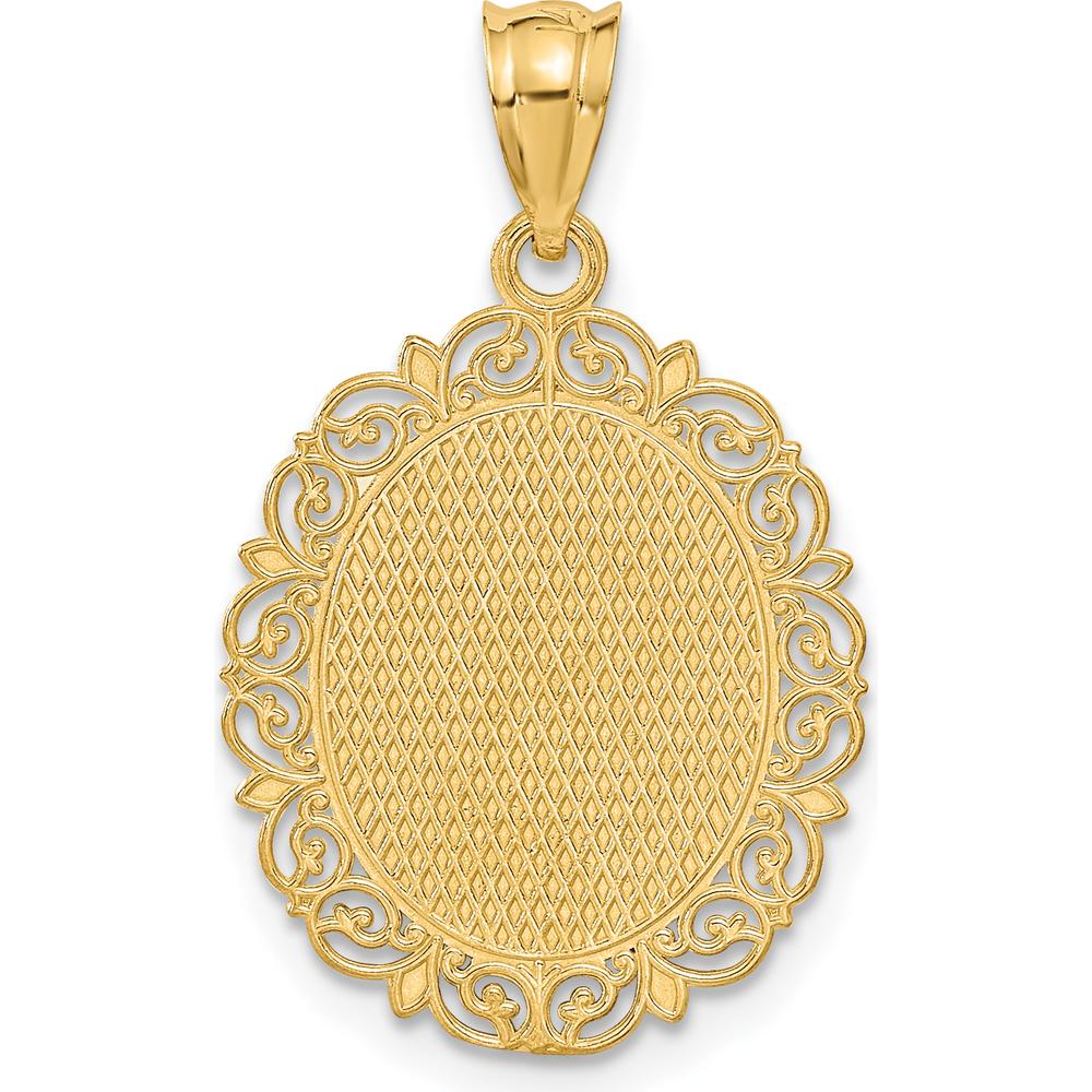 14K Yellow Gold Solid Satin Polished Sagittarius Zodiac Oval Pendant - Celestial Design with Textured Finish by Oro Pregiato