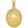 14K Yellow Gold Solid Satin Polished Taurus Zodiac Oval Pendant by Oro Pregiato