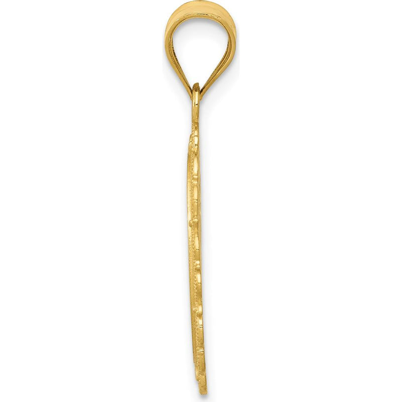 14K Yellow Gold Solid Satin Polished Taurus Zodiac Oval Pendant by Oro Pregiato