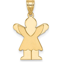 14K Yellow Gold Solid Satin Small Girl with Ruffles Engravable Love Charm - 25mm Length by Oro Pregiato
