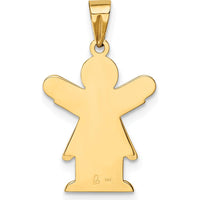 14K Yellow Gold Solid Satin Small Girl with Ruffles Engravable Love Charm - 25mm Length by Oro Pregiato
