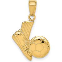 14K Yellow Gold Solid Soccer Shoe and Ball Pendant - Polished Design by Oro Pregiato