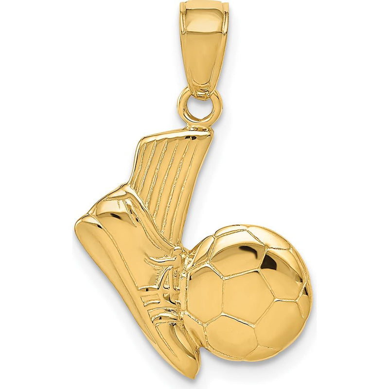 14K Yellow Gold Solid Soccer Shoe and Ball Pendant - Polished Design by Oro Pregiato