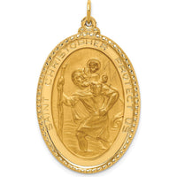 14K Yellow Gold Solid St. Christopher Medal Pendant with Polished and Satin Finish - 41.3mm Length by Oro Pregiato