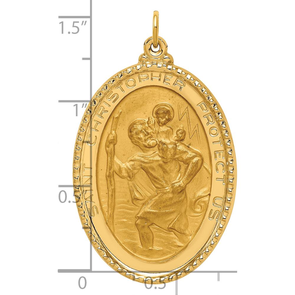 14K Yellow Gold Solid St. Christopher Medal Pendant with Polished and Satin Finish - 41.3mm Length by Oro Pregiato