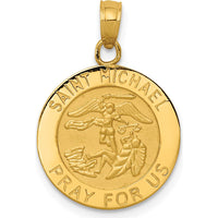 14K Yellow Gold Solid St. Michael Medal Round Pendant - Polished and Satin Finish by Oro Pregiato