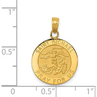 14K Yellow Gold Solid St. Michael Medal Round Pendant - Polished and Satin Finish by Oro Pregiato