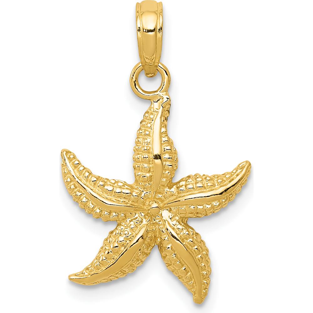 14K Yellow Gold Solid Starfish Pendant - Textured Design by Oro Pregiato