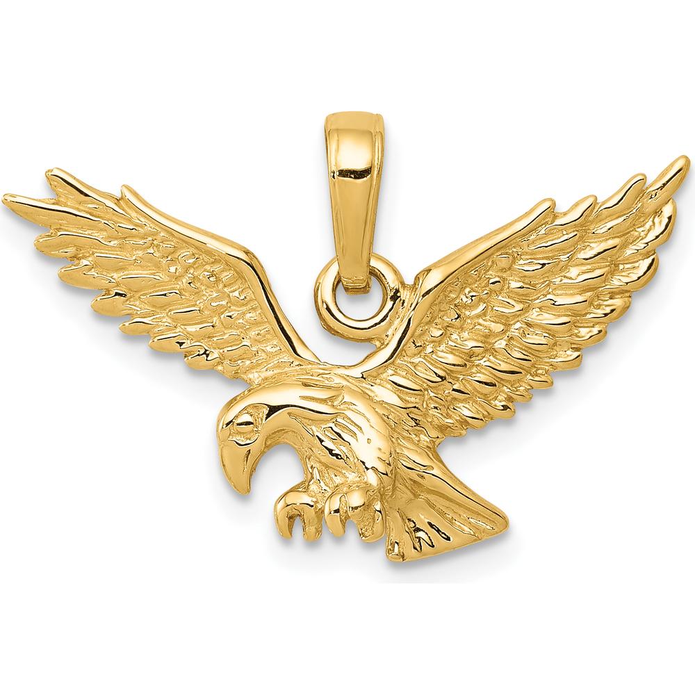14K Yellow Gold Solid Textured Eagle Landing Pendant - Men’s Jewelry Symbol of Strength and Freedom by Oro Pregiato
