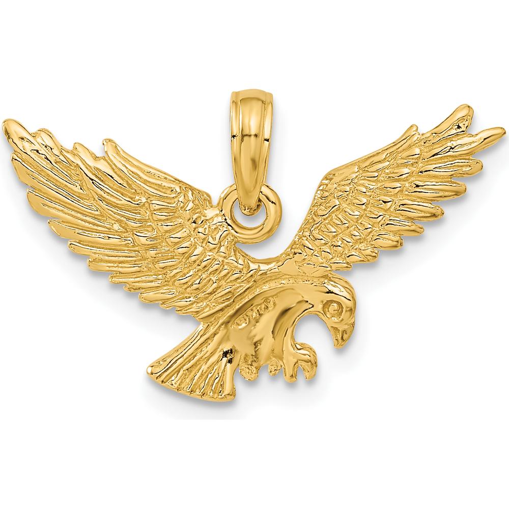 14K Yellow Gold Solid Textured Eagle Landing Pendant - Men’s Jewelry Symbol of Strength and Freedom by Oro Pregiato