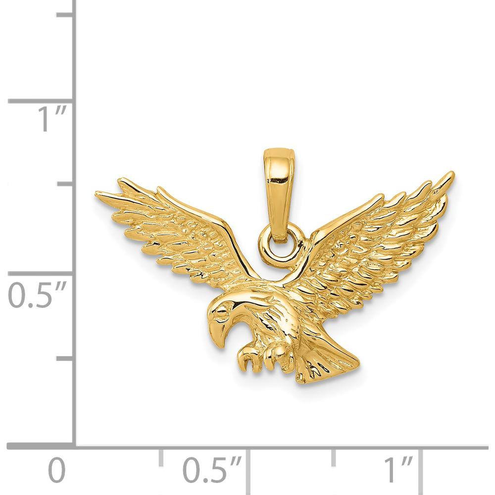 14K Yellow Gold Solid Textured Eagle Landing Pendant - Men’s Jewelry Symbol of Strength and Freedom by Oro Pregiato