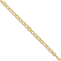 14K Yellow Gold Solid Textured Triple Link 8" Charm Bracelet by Oro Pregiato