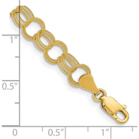 14K Yellow Gold Solid Textured Triple Link 8" Charm Bracelet by Oro Pregiato